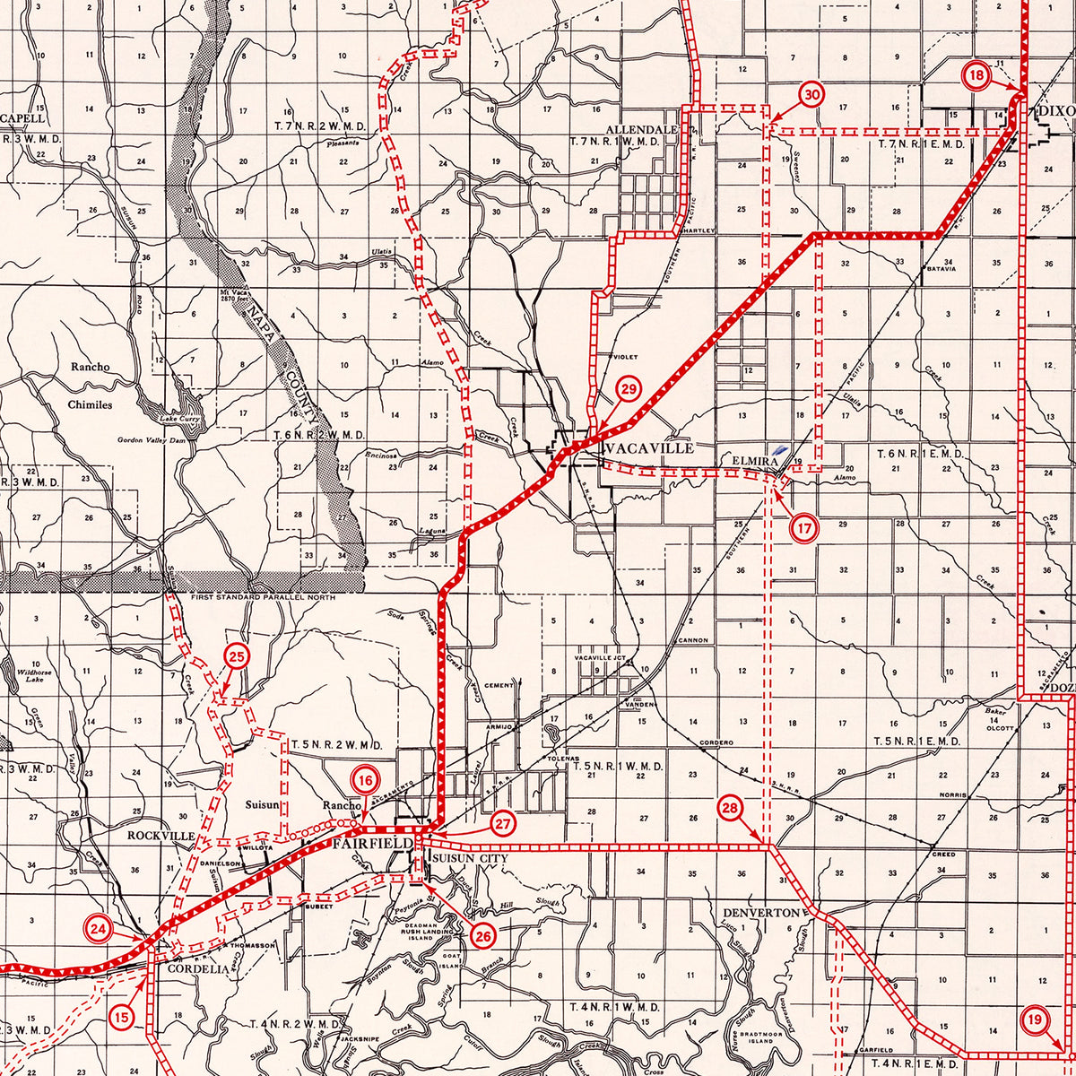 Restored historic details from the 1935 county map of Solano County, California