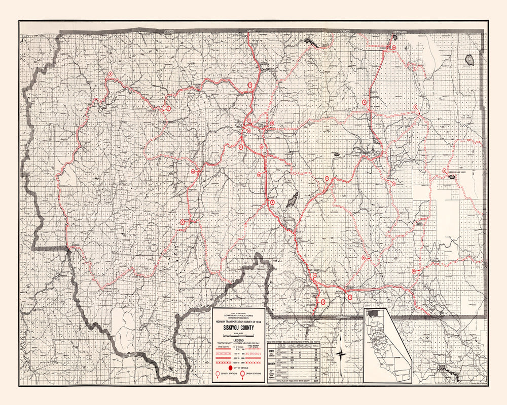 Vintage Map of Siskiyou County, California 1935 print style example