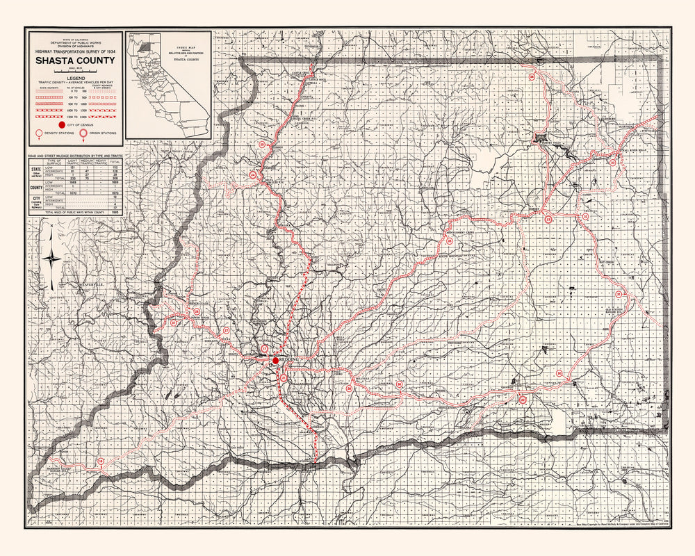 Vintage Map of Shasta County, California 1935 print style example