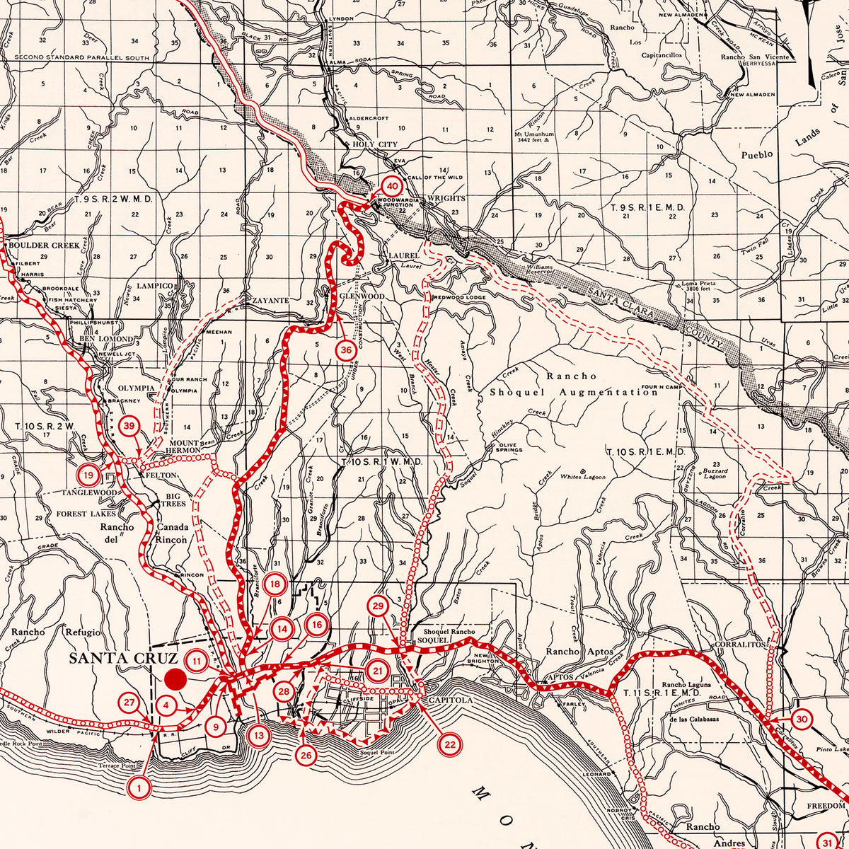 Restored historic details from the 1935 county map of Santa Cruz County, California