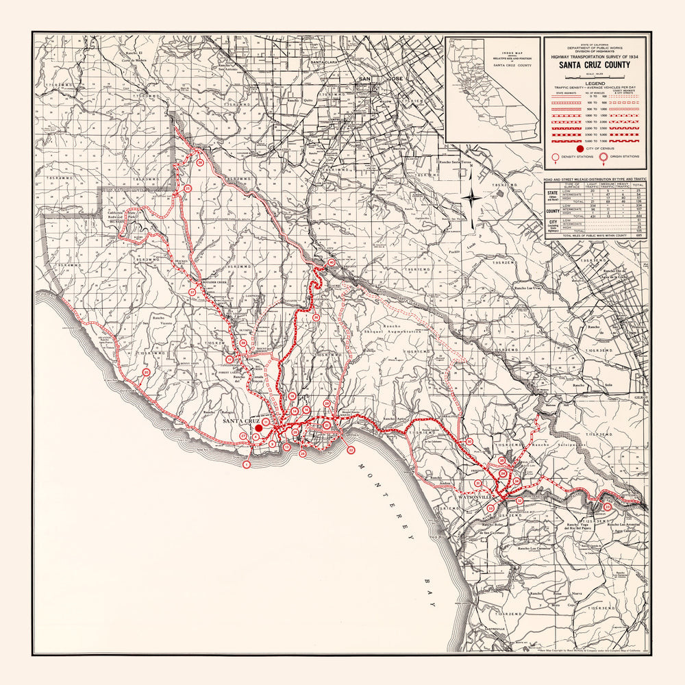 Vintage Map of Santa Cruz County, California 1935 print style example