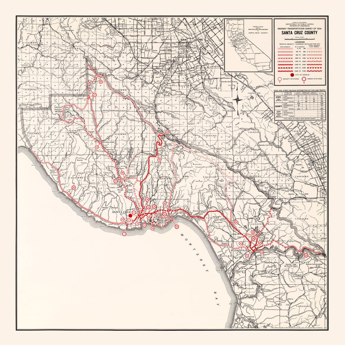 Preview of Vintage Map of Santa Cruz County, California 1935