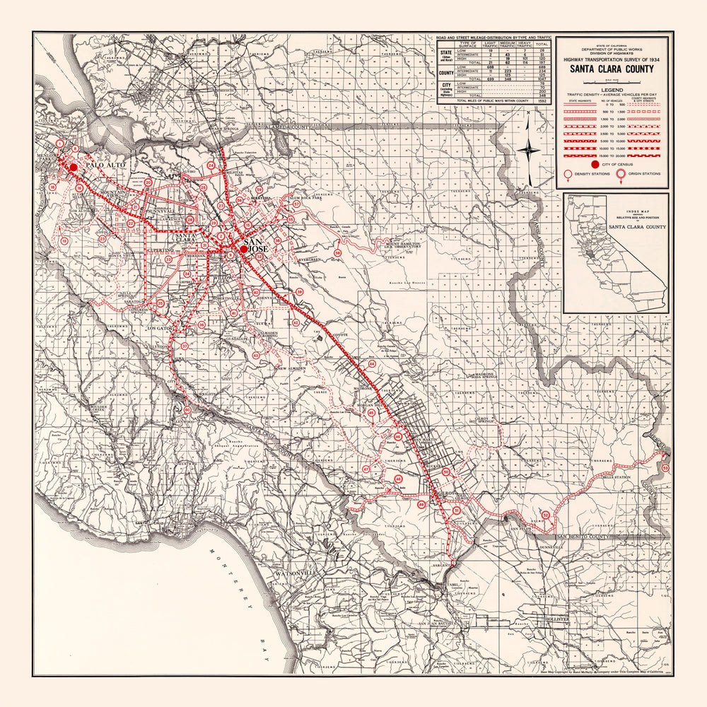 Vintage Map of Santa Clara County, California 1935 print style example