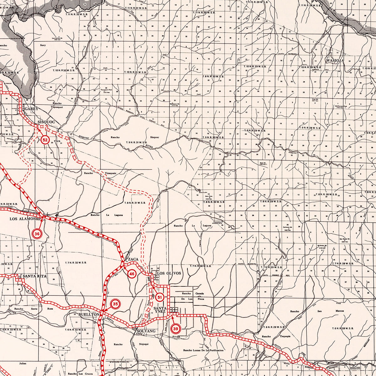 Restored historic details from the 1935 county map of Santa Barbara County, California