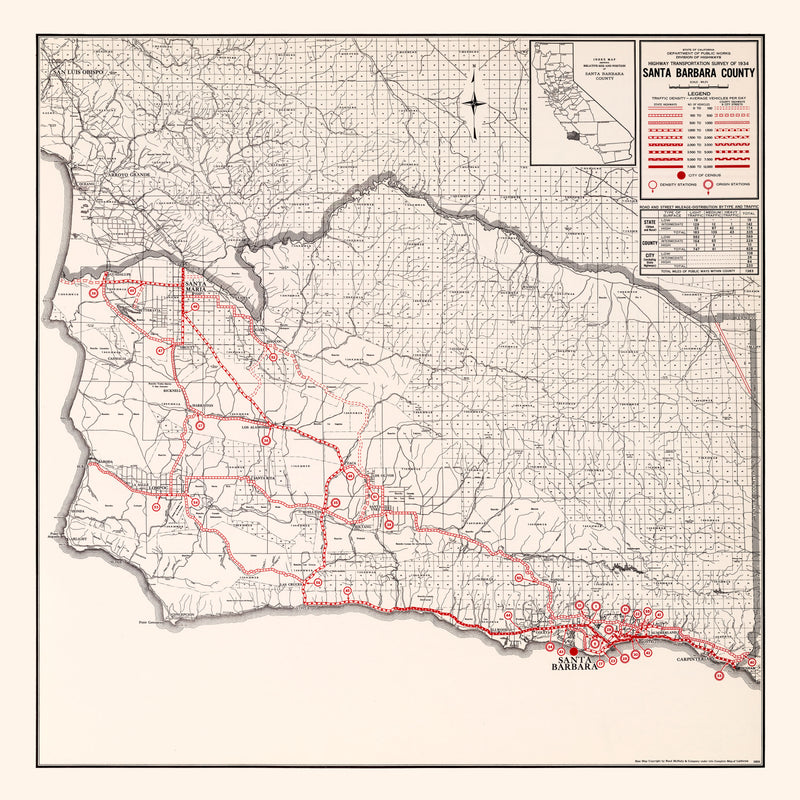 Size comparison using Vintage Map of Santa Barbara County, California 1935