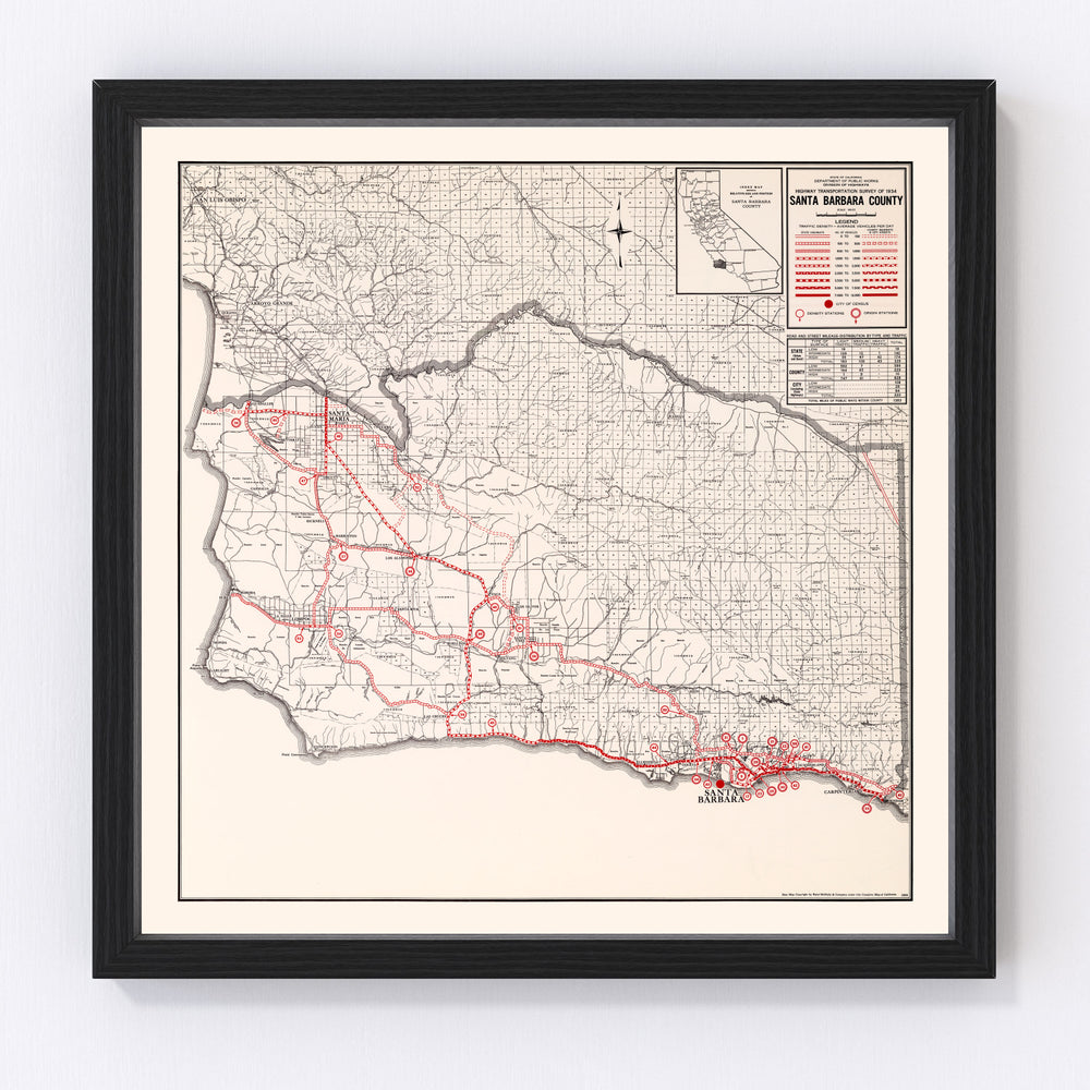 Santa Barbara County Vintage Map 1935