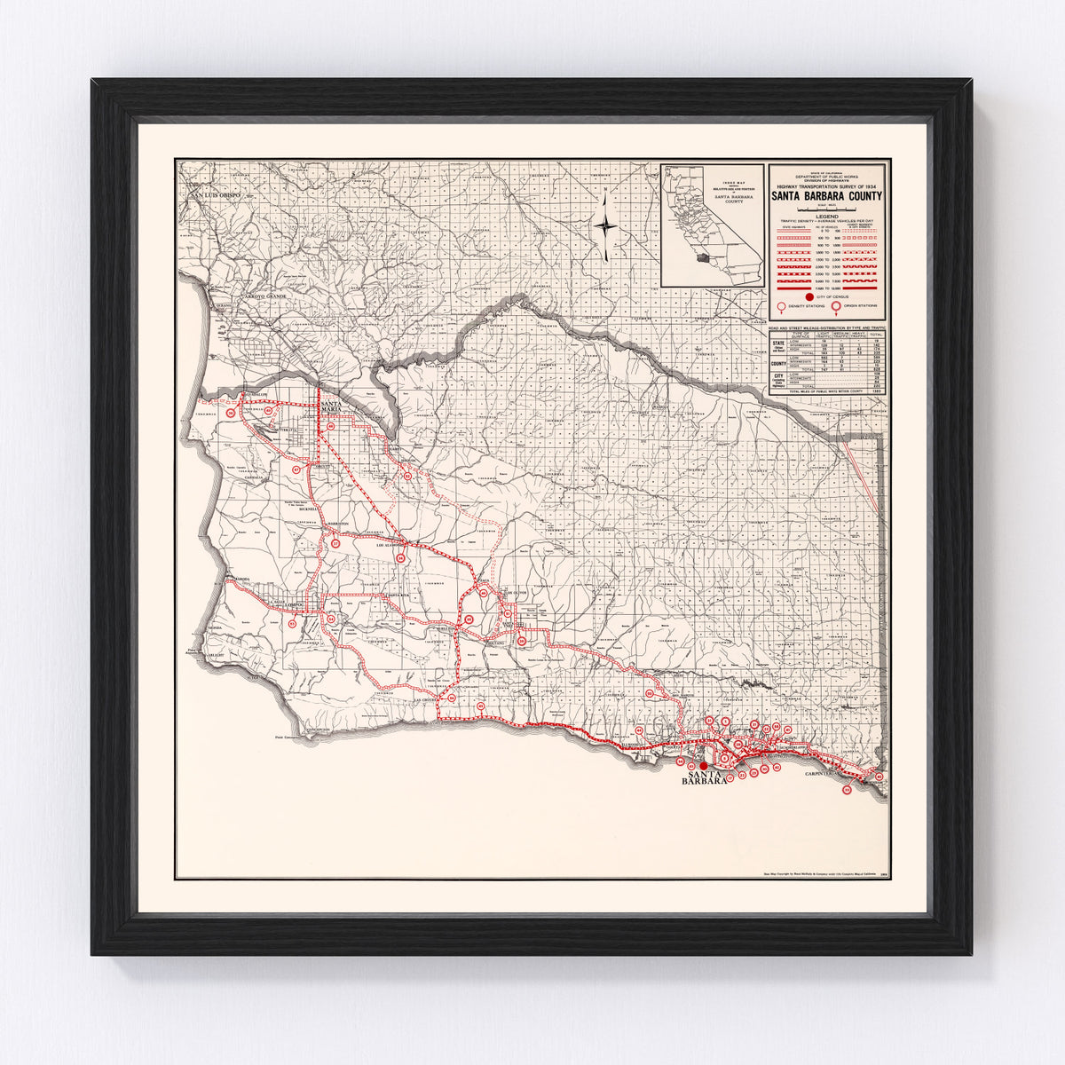 Santa Barbara County Vintage Map 1935