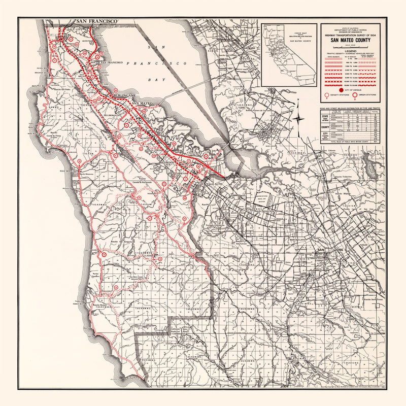 Size comparison using Vintage Map of San Mateo County, California 1935