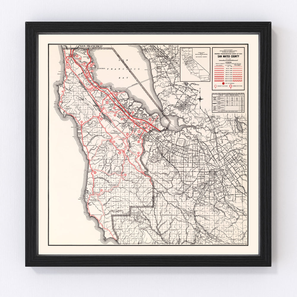 San Mateo County Vintage Map 1935