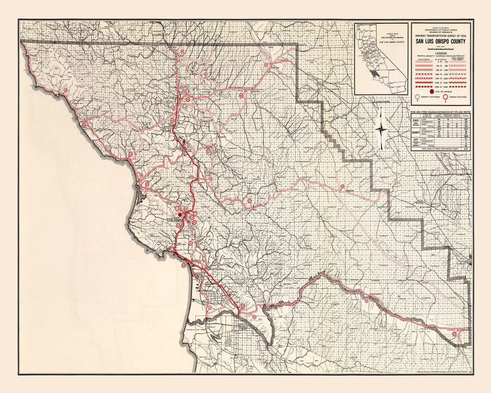 Vintage Map of San Luis Obispo, California 1935 print style example