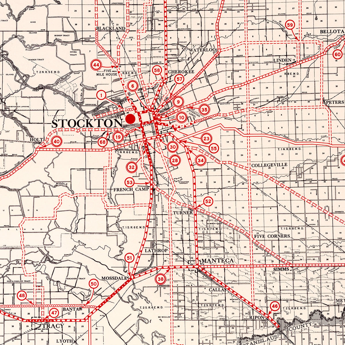 Restored historic details from the 1935 county map of San Joaquin County, California