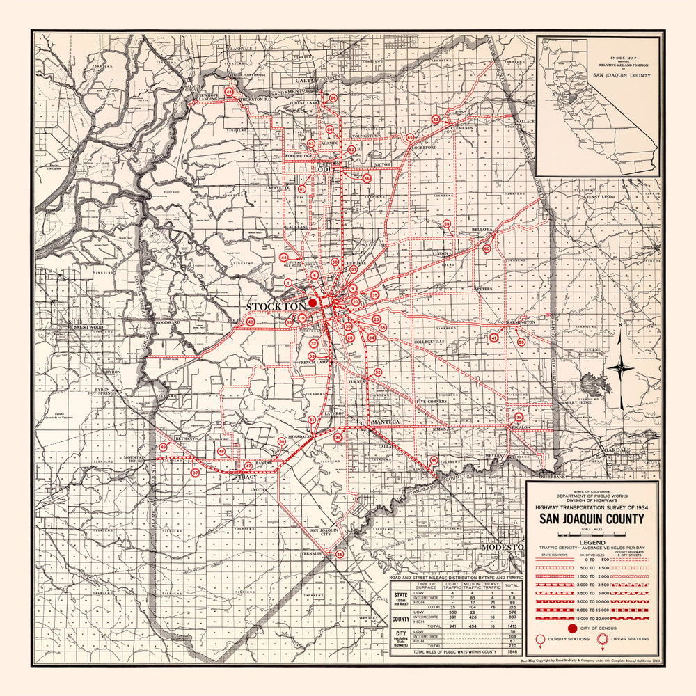 Vintage Map of San Joaquin County, California 1935 print style example