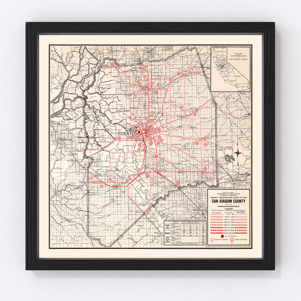 San Joaquin County Vintage Map 1935