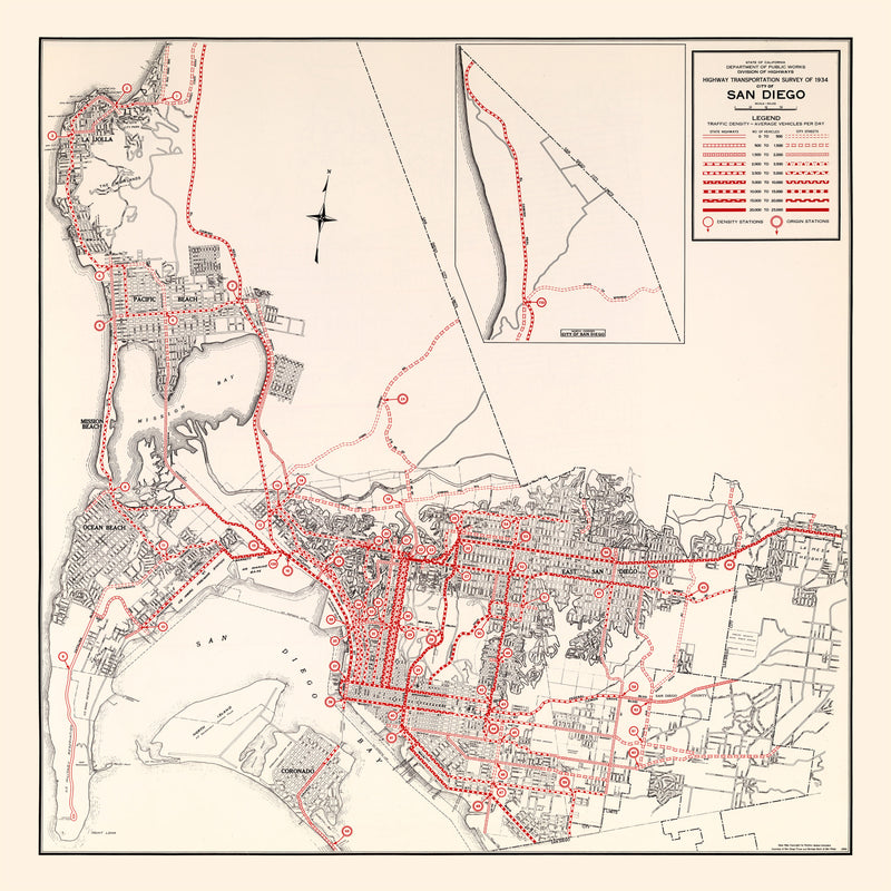 Size comparison using Vintage Map of San Diego, California 1935