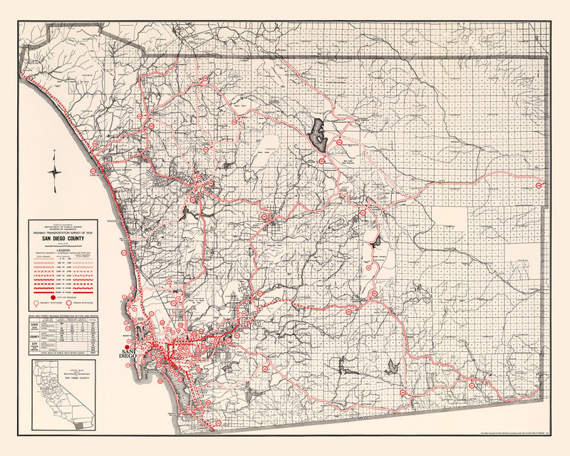 Size comparison using Vintage Map of San Diego County, California 1935