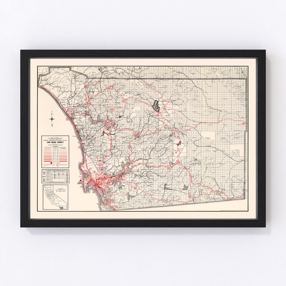 San Diego County Vintage Map 1935