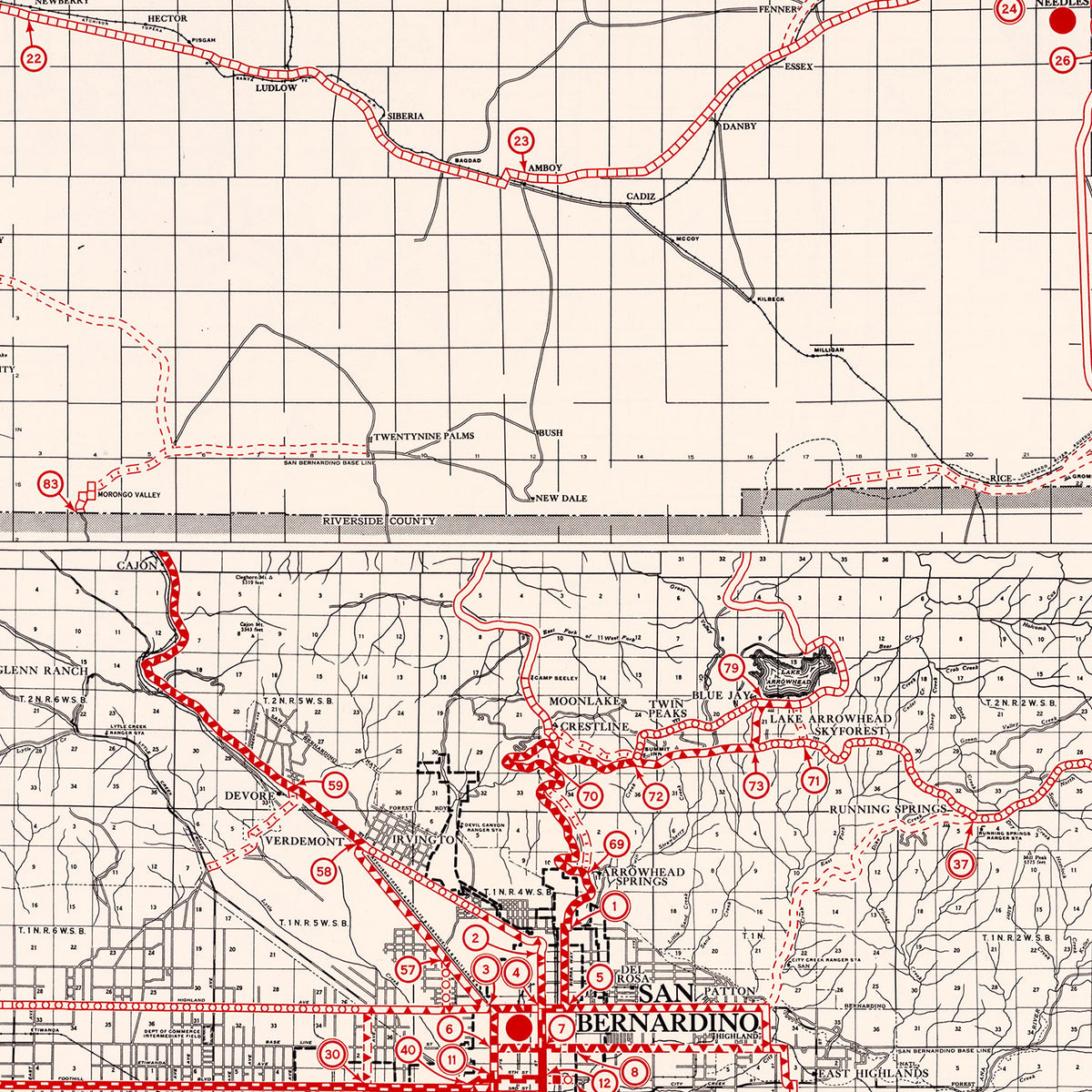 Restored historic details from the 1935 county map of San Bernadino County, California