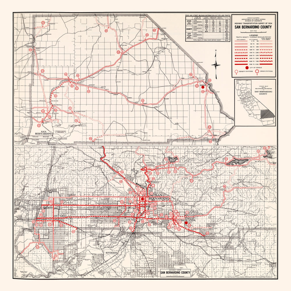 Vintage Map of San Bernadino County, California 1935 print style example