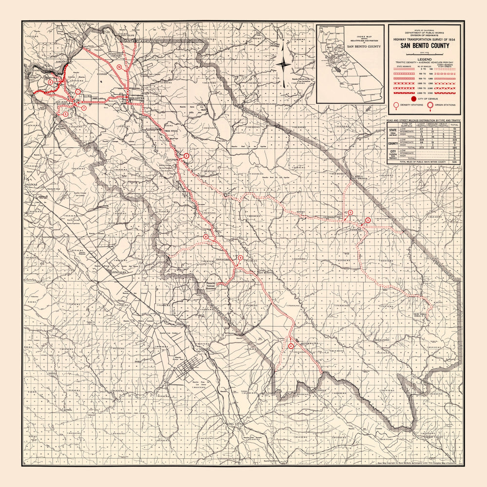 Vintage Map of San Benito County, California 1935 print style example