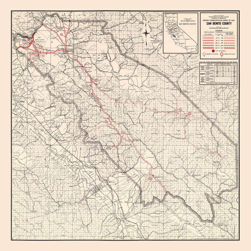 Size comparison using Vintage Map of San Benito County, California 1935