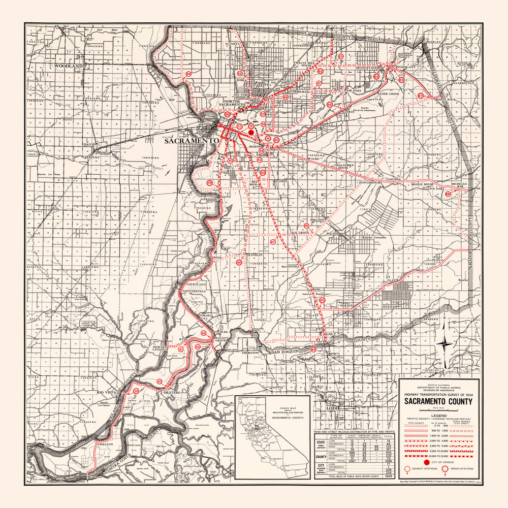 Vintage Map of Sacramento County, California 1935 print style example