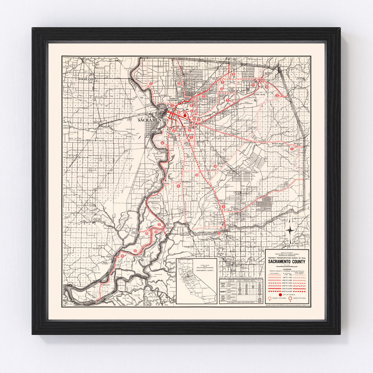 Sacramento County Vintage Map 1935