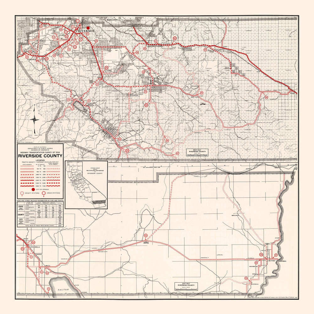 Vintage Map of Riverside County, California 1935 print style example