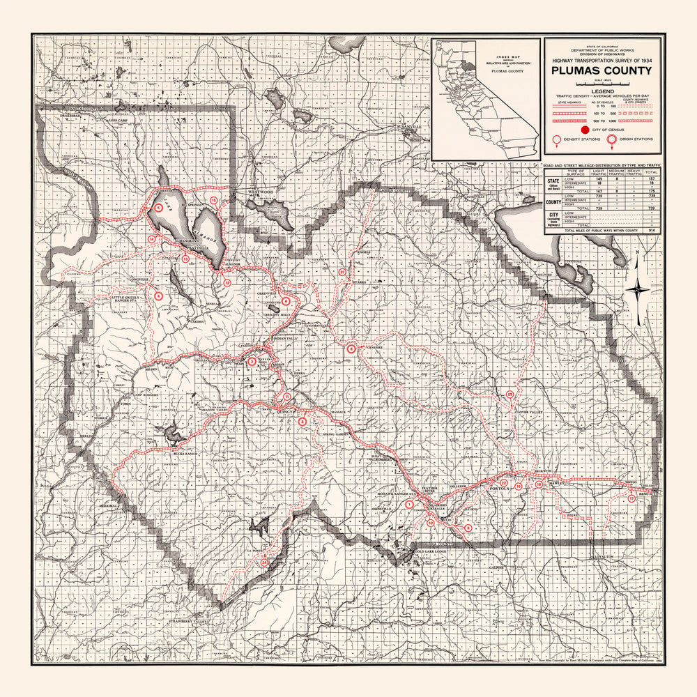 Vintage Map of Plumas County, California 1935 print style example