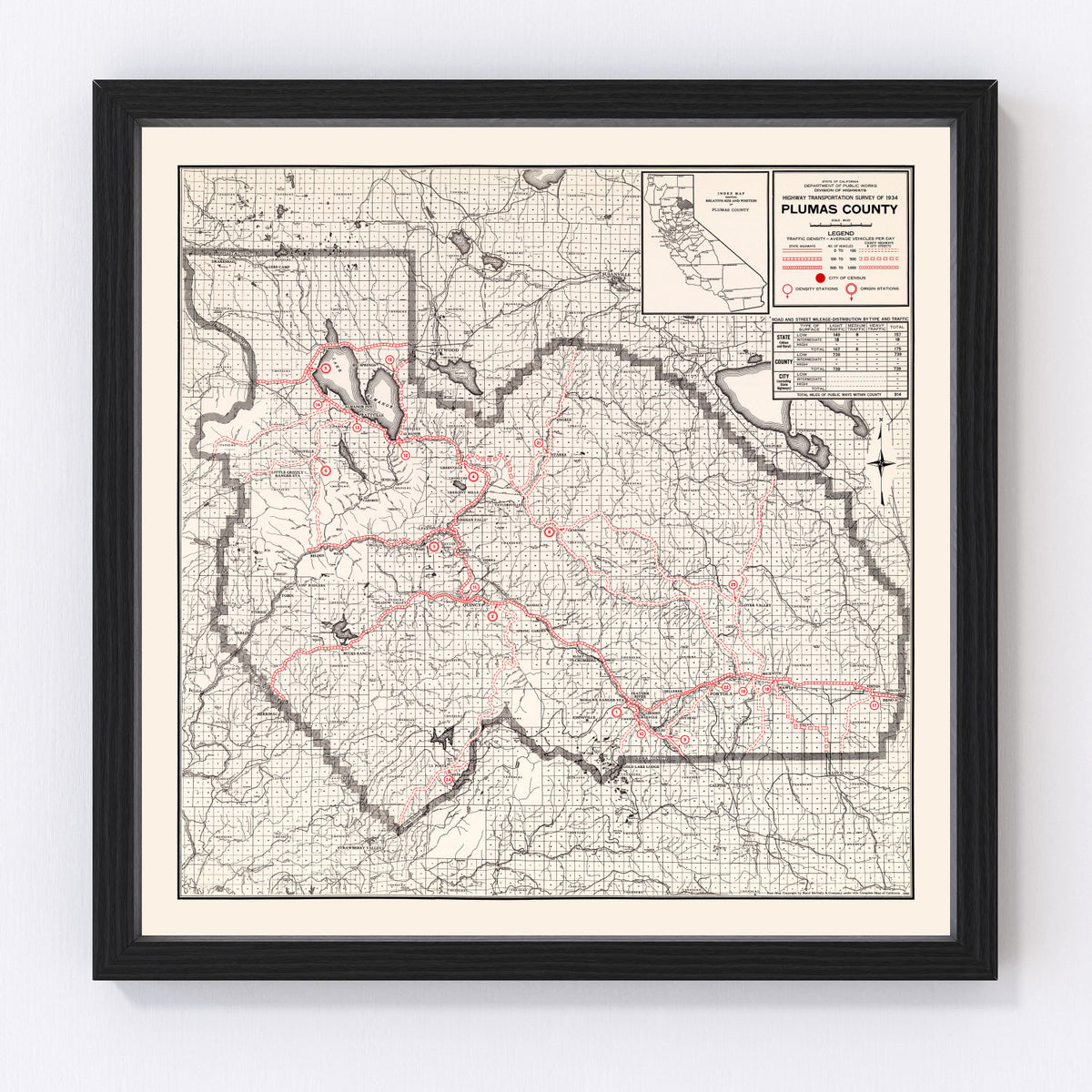 Plumas County Vintage Map 1935