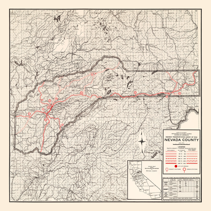 Size comparison using Vintage Map of Nevada County, California 1935