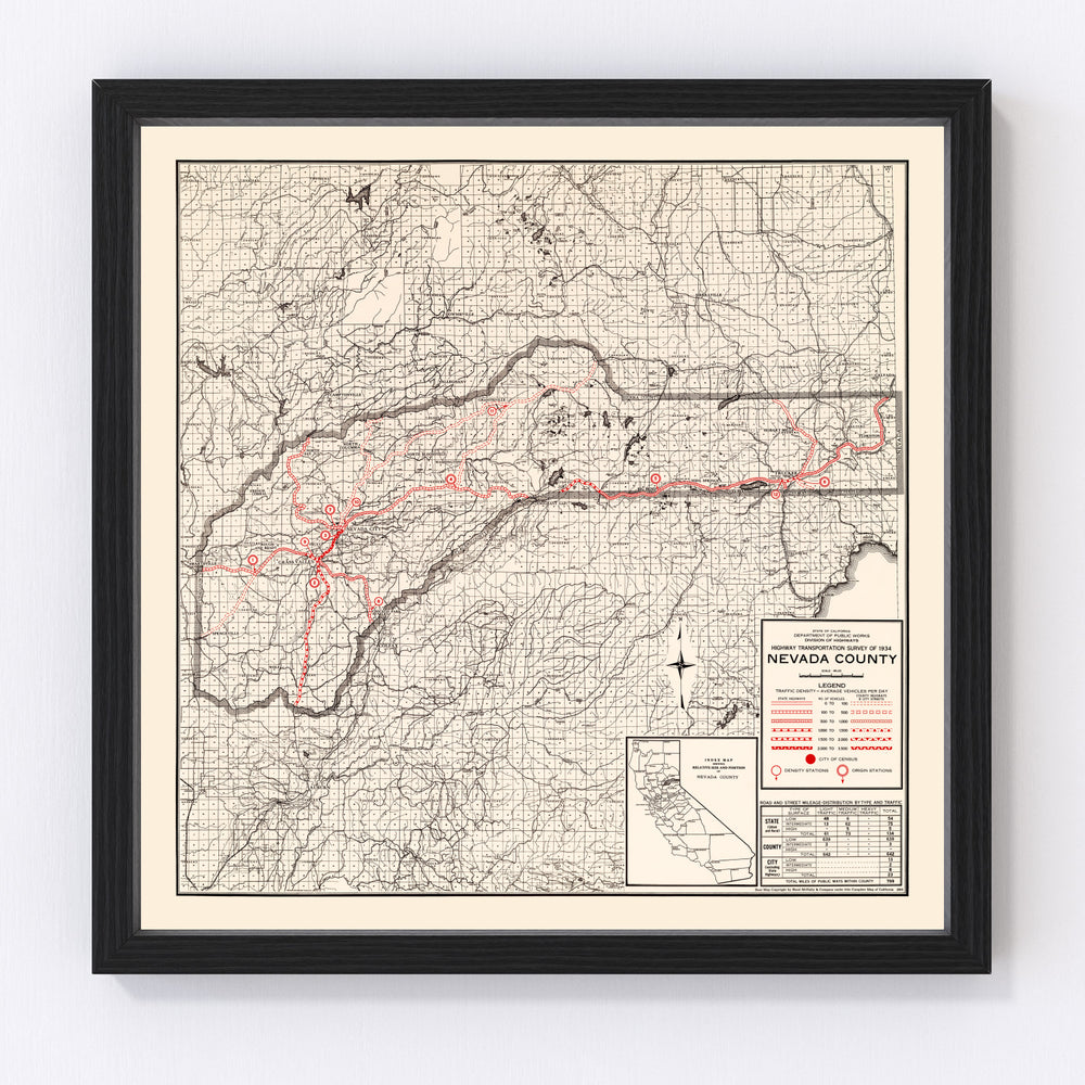 Nevada County Vintage Map 1935