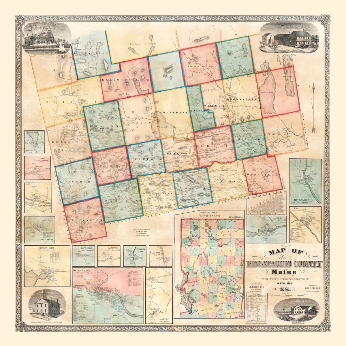 Preview of Vintage Map of Piscataquis County, Maine 1858
