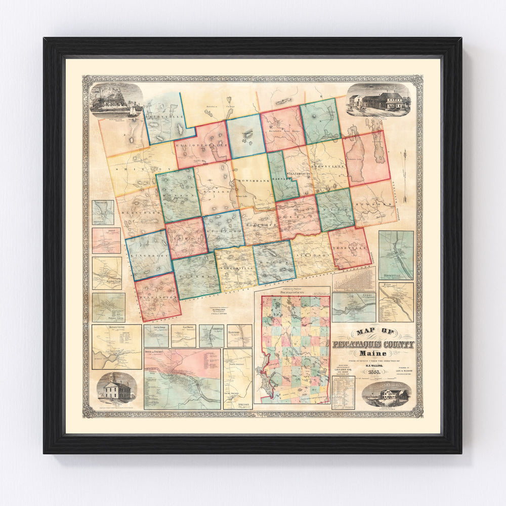 Piscataquis County Vintage Map 1858