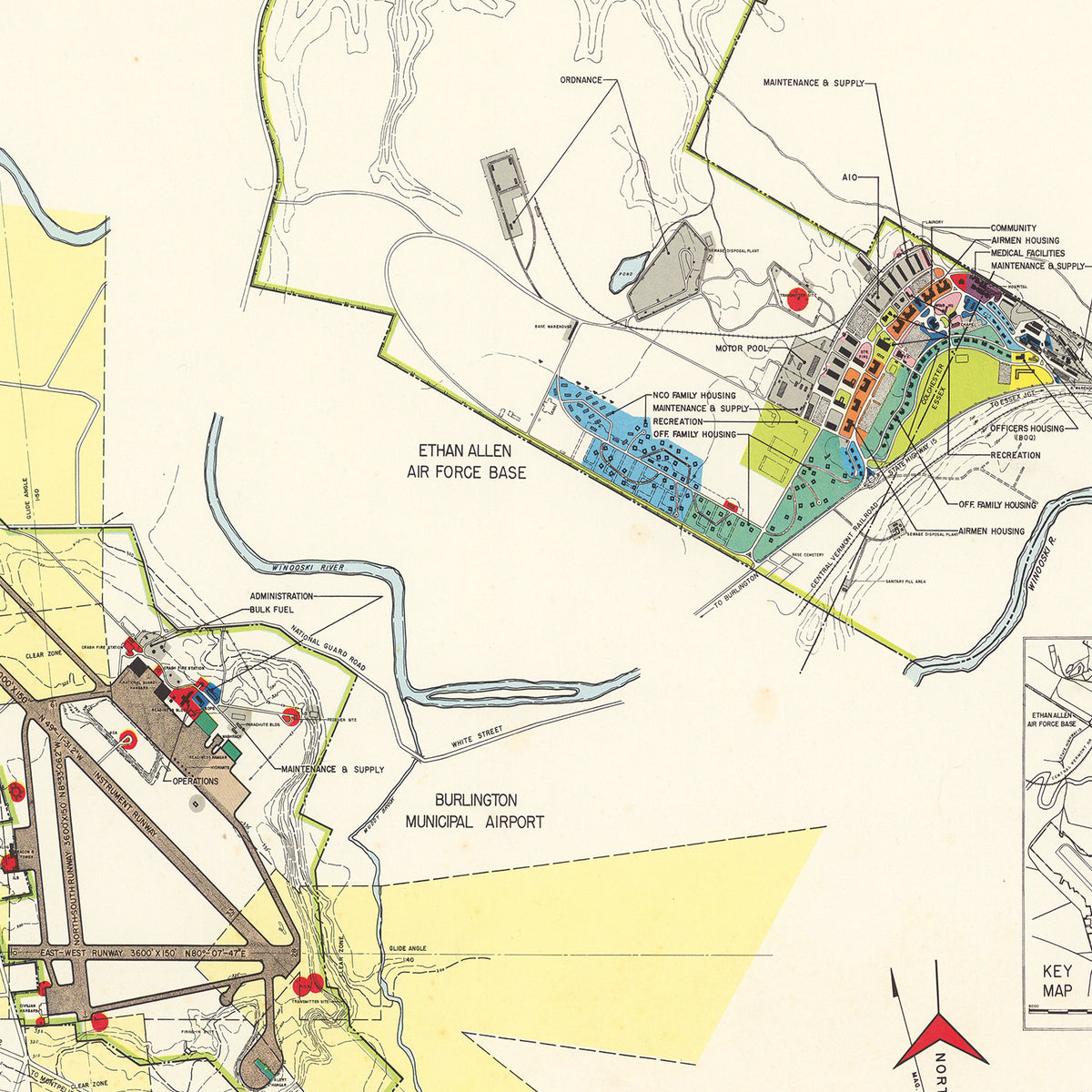 Restored historic details from the 1952 airfield map of Burlington, Vermont