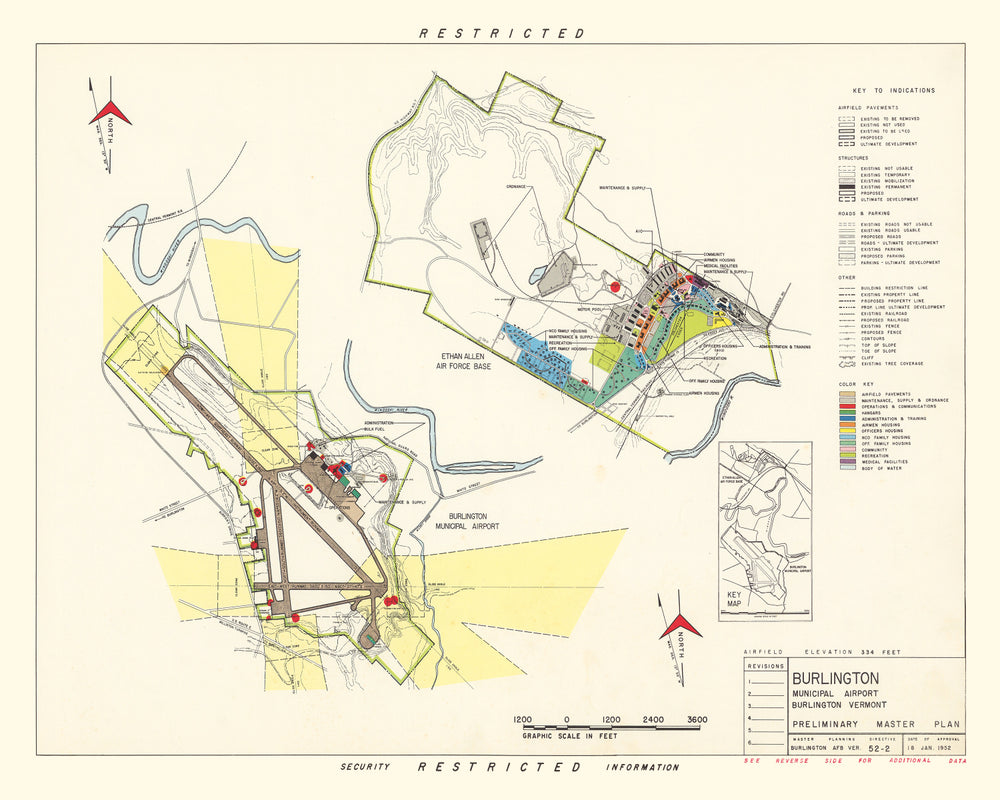 Vintage Map of Burlington Municipal Airport, 1952 print style example