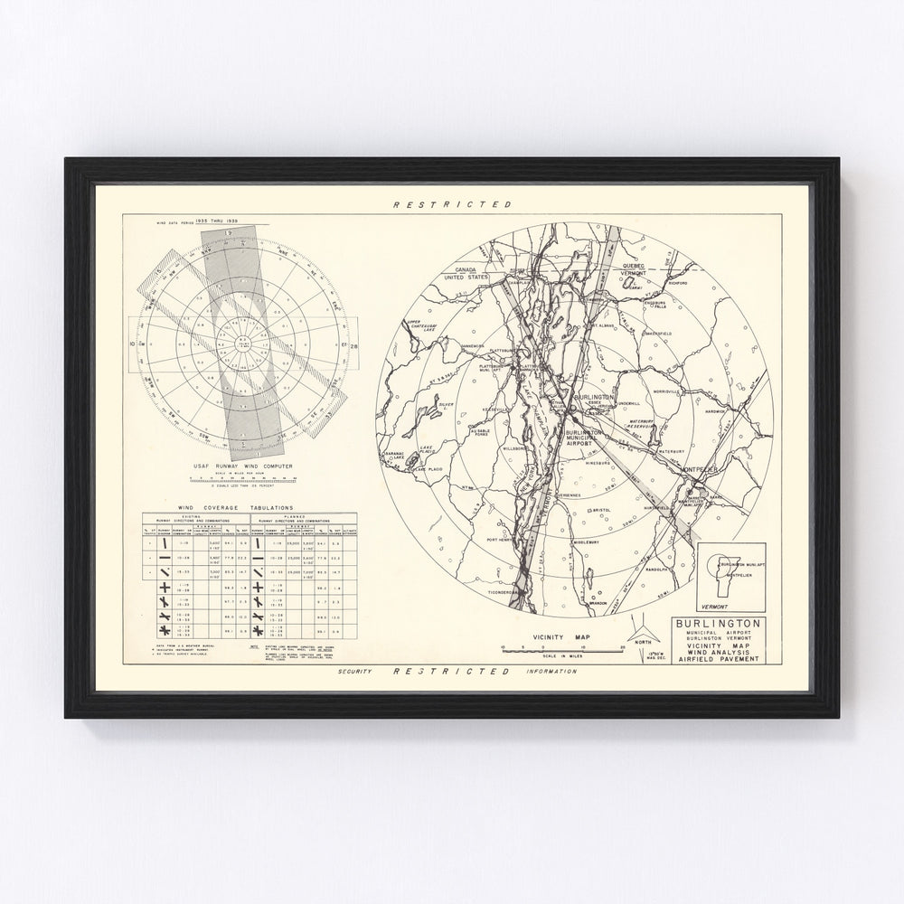 Burlington Municipal Airport Vicinity Vintage Map 1952