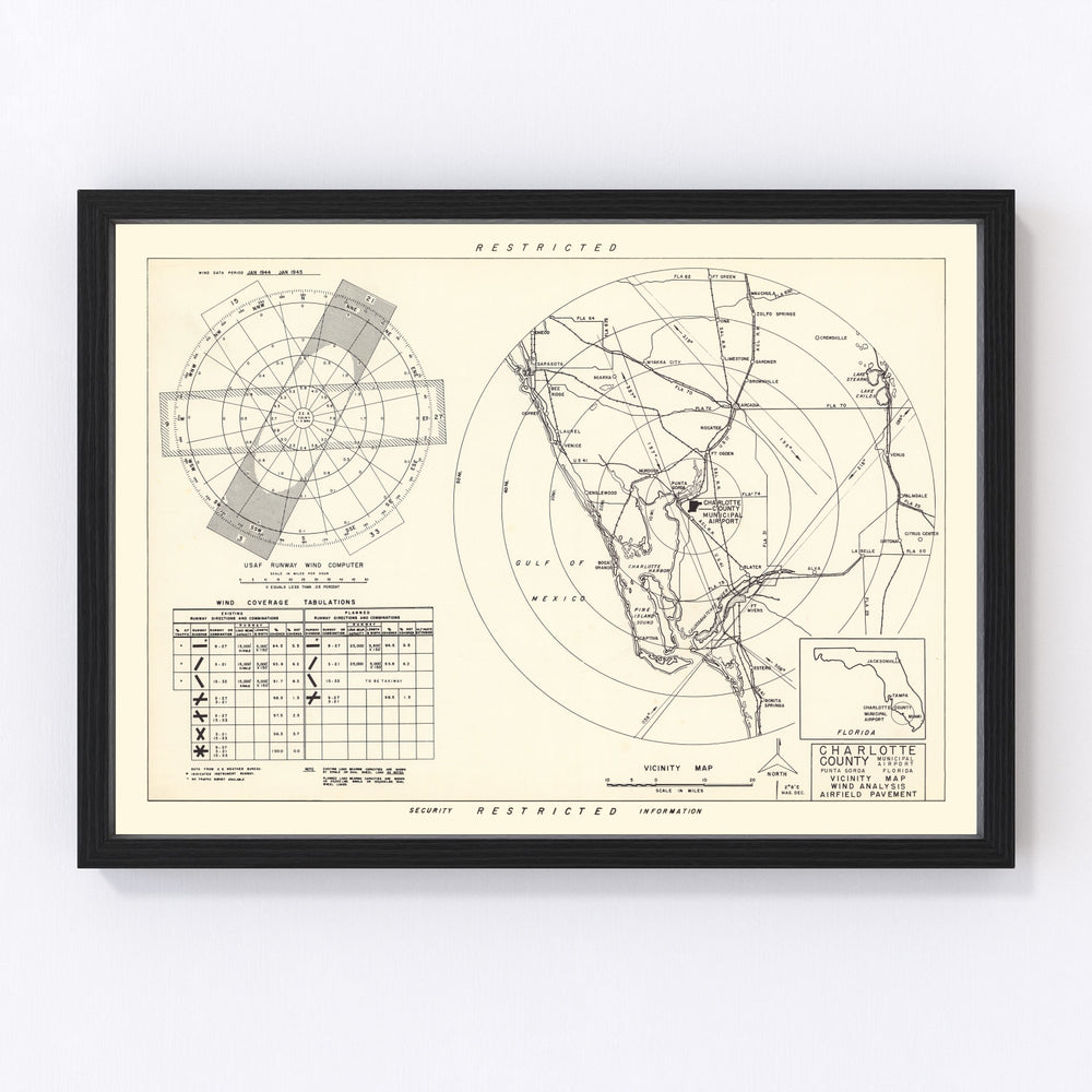 Charlotte County Municipal Airport Florida Vicinity Vintage Map 1952