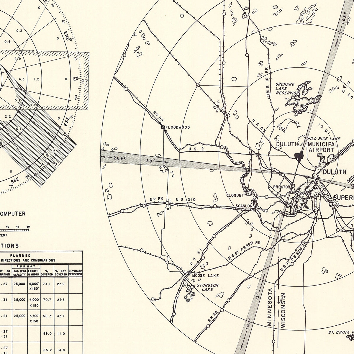Restored historic details from the 1951 airfield map of Duluth, Minnesota