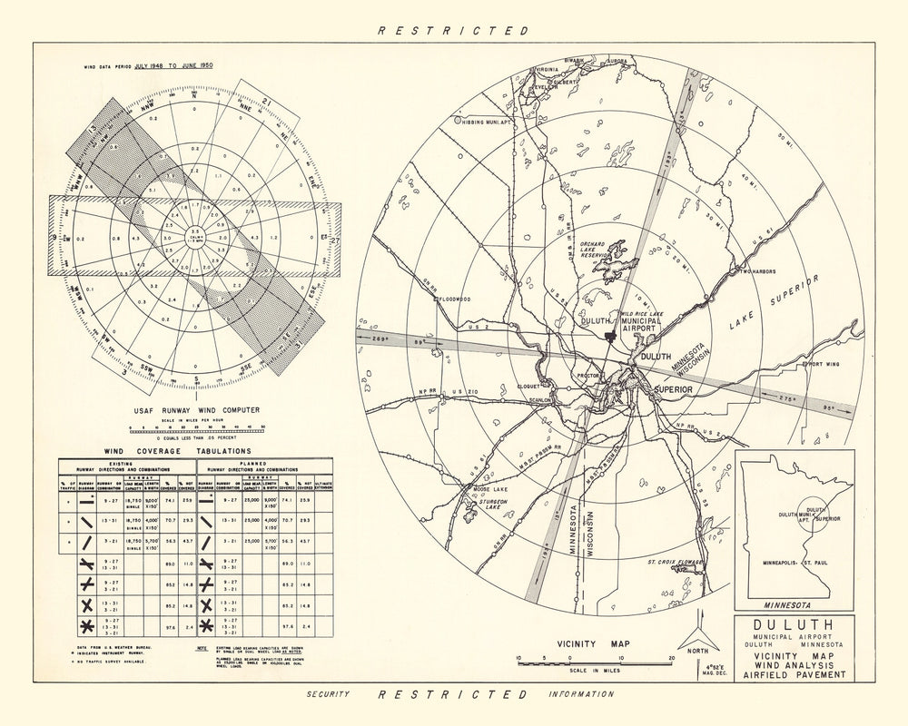 Vintage Map of the Duluth Municipal Airport Vicinity, 1951 print style example