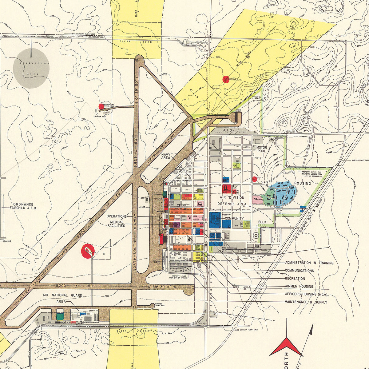 Restored historic details from the 1952 airfield map of Spokane, Washington