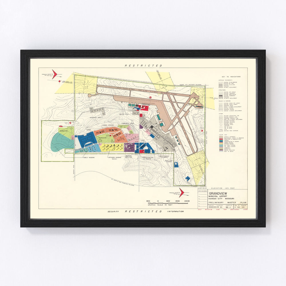 Grandview Municipal airport Vintage Map 1952