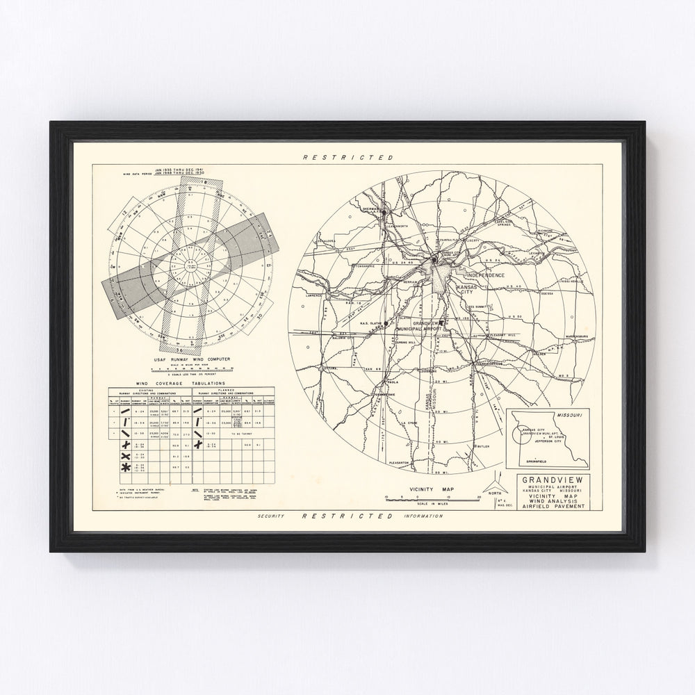 Grandview Municipal airport Vicinity Vintage Map 1952