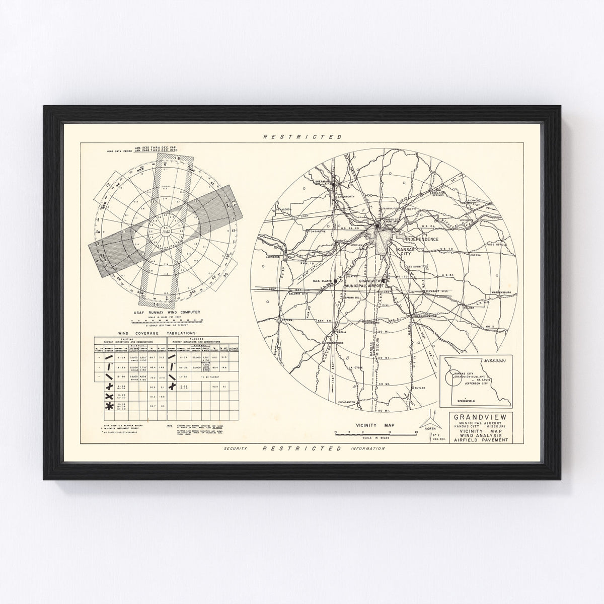 Grandview Municipal airport Vicinity Vintage Map 1952