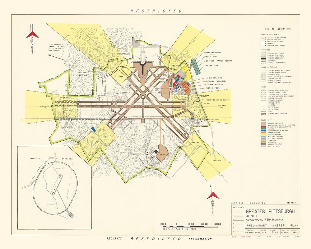 Vintage Map of Greater Pittsburgh Airport, 1951 print style example