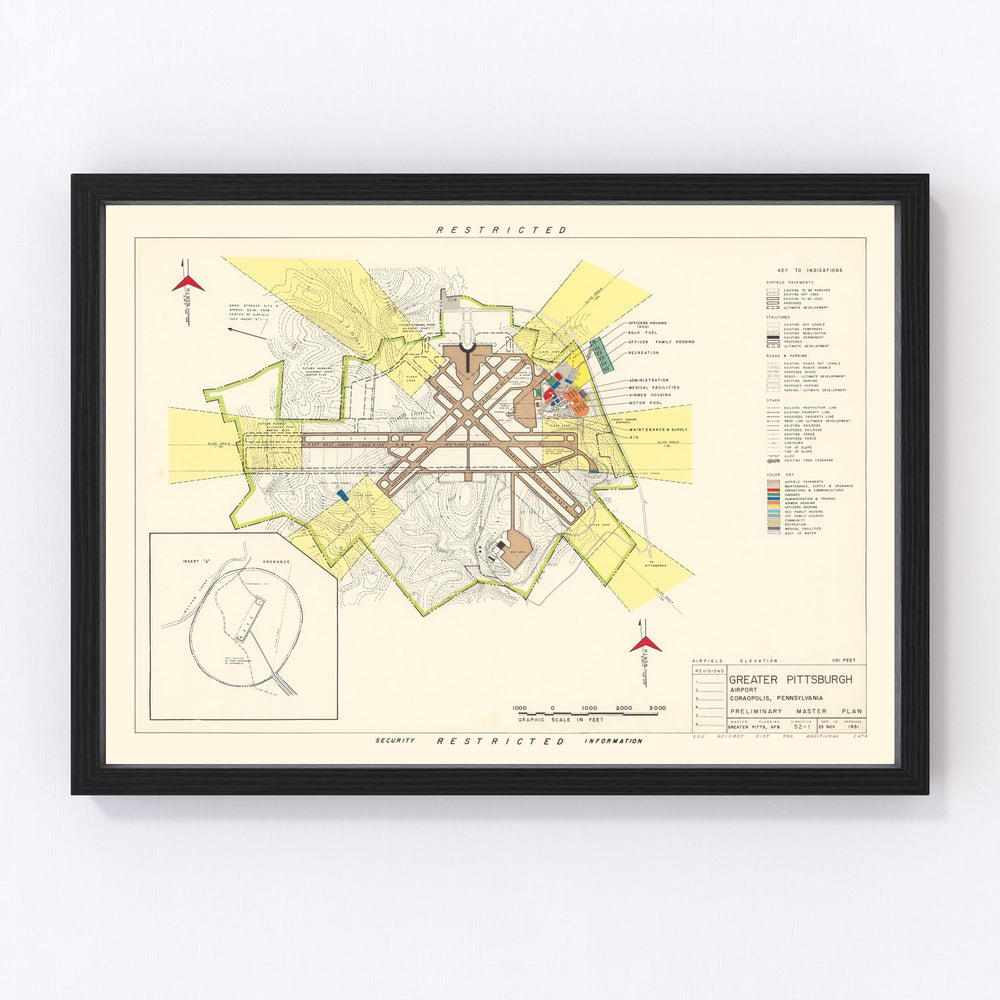 Greater Pittsburgh Airport Vintage Map 1951
