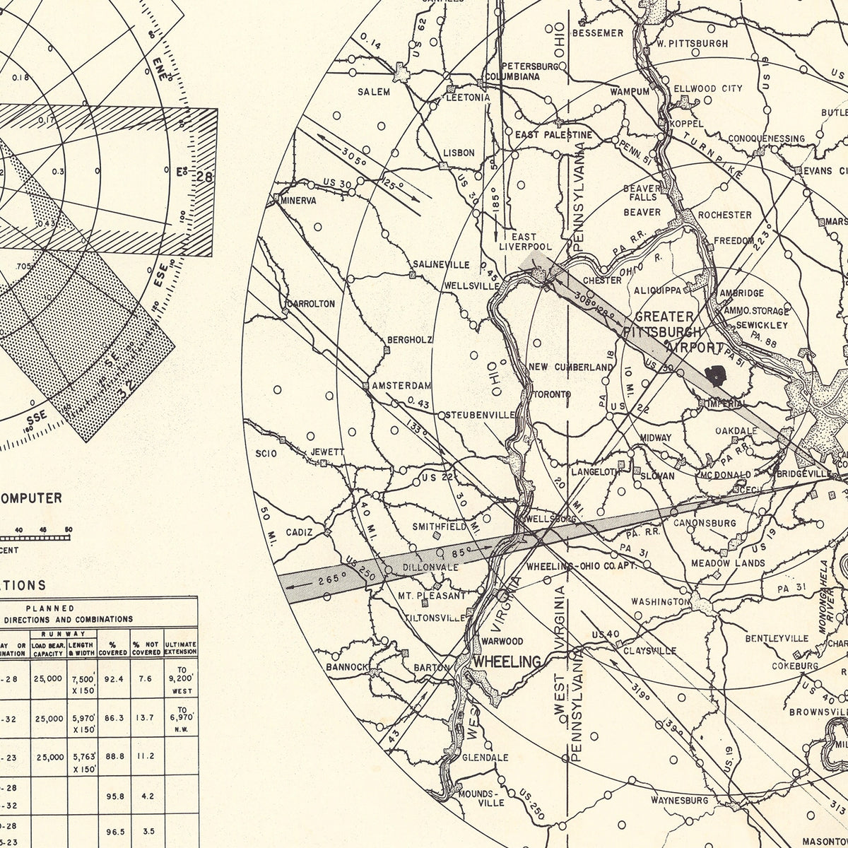 Restored historic details from the 1951 airfield map of Coraopolis, Pennsylvania