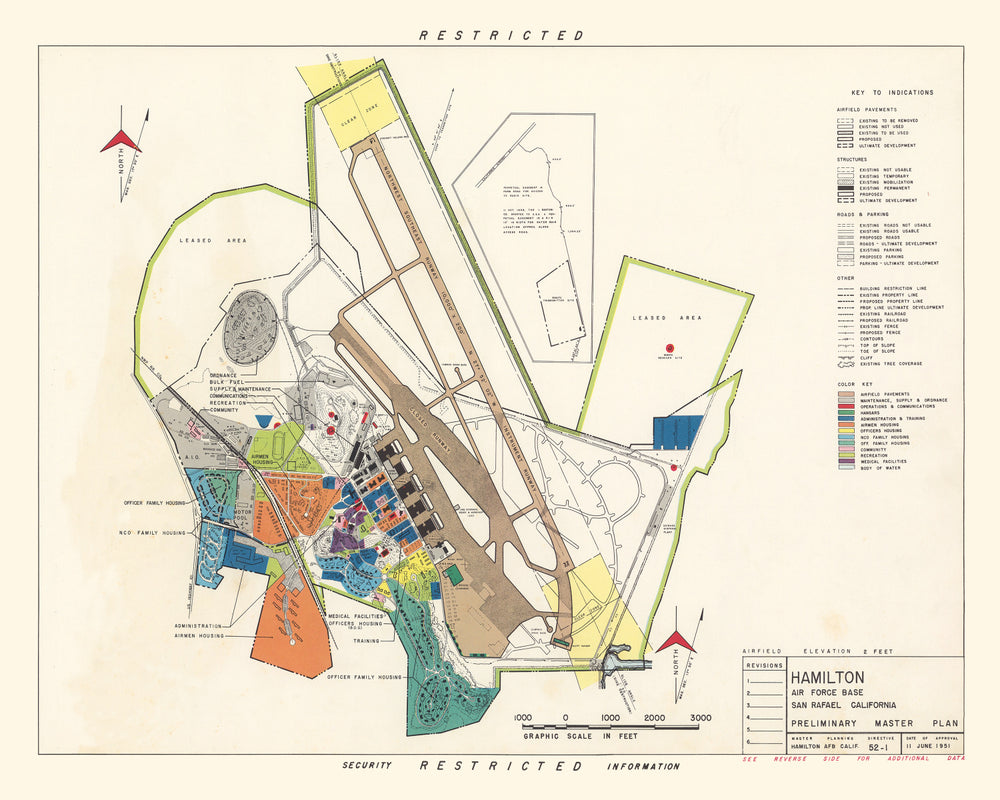 Vintage Map of Hamilton Air Force Base, 1951 print style example