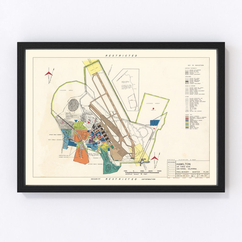 Hamilton Air Force Base Vintage Map 1951