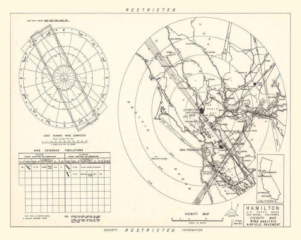 Vintage Map of the Hamilton Air Force Base Vicinity, 1951 print style example