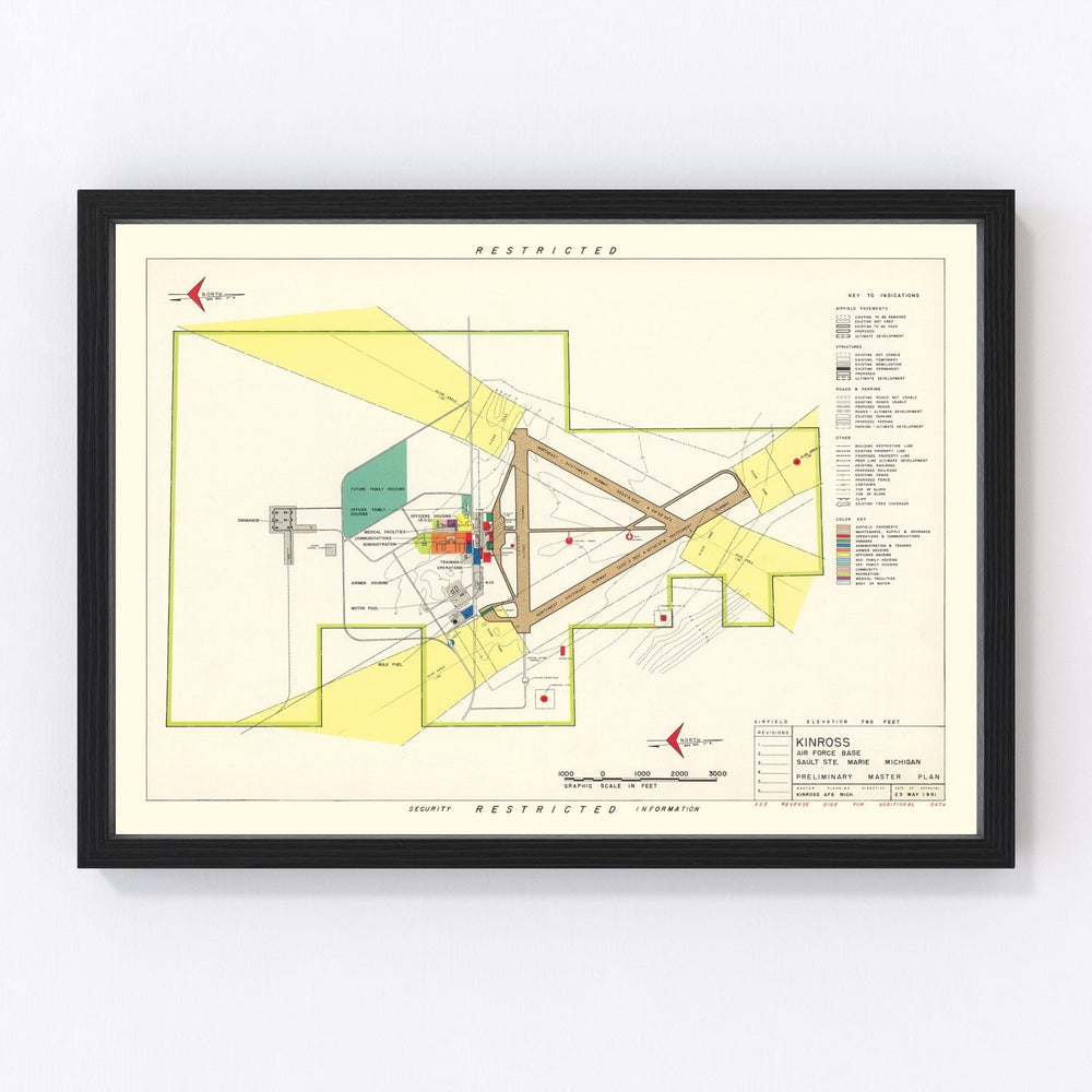 Kinross Air Force Base Vintage Map 1951